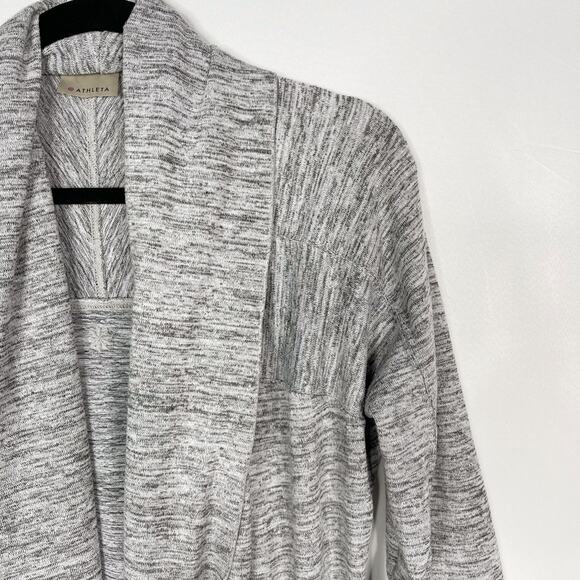Athleta M Spacedye Gray Heather Drape Cardigan Sweater Open Front 3/4 Sleeve - Picture 3 of 10